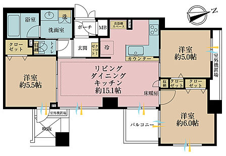 3LDK、専有面積65.26m2、バルコニー面積4m2