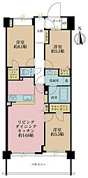 コスモ武蔵小杉御殿町 3LDKの間取図画像