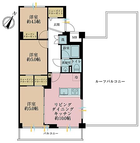 3LDK、専有面積58.47m2、バルコニー面積6.72m2