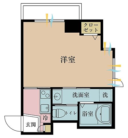 1K、専有面積29.79m2、バルコニー面積8.15m2
