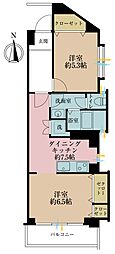 矢口フラワーマンション 2DKの間取図画像