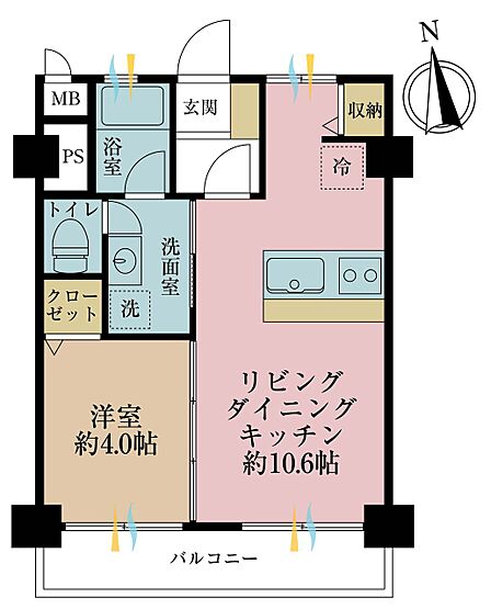 1LDK、専有面積35.64m2