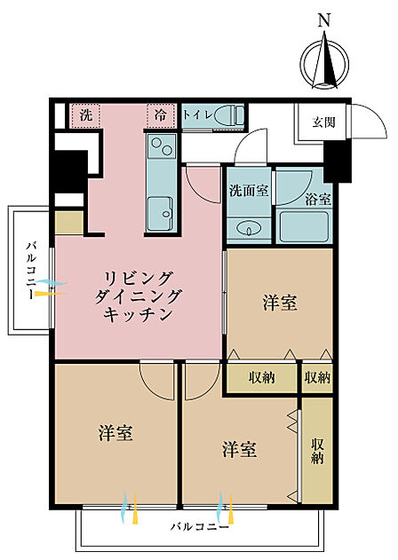 3LDK、専有面積60.25m2、バルコニー面積8.3m2