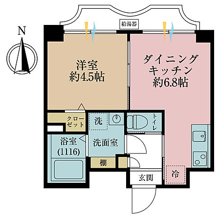 1DK、専有面積28.19m2、バルコニー面積4.31m2