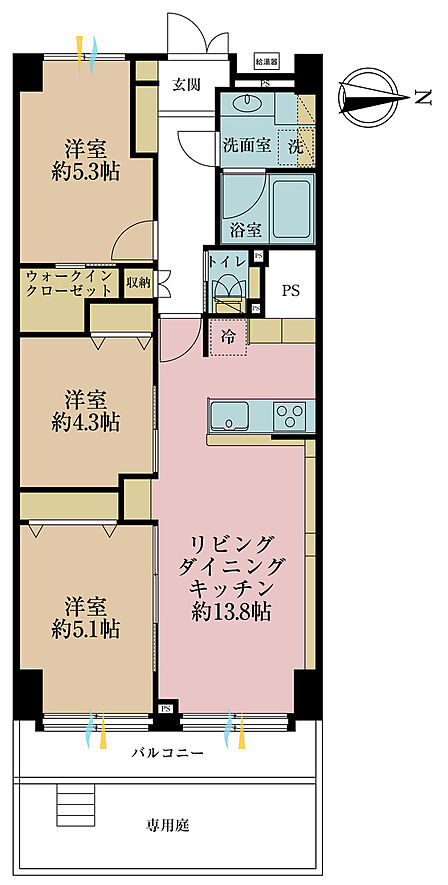 3LDK、専有面積68.37m2