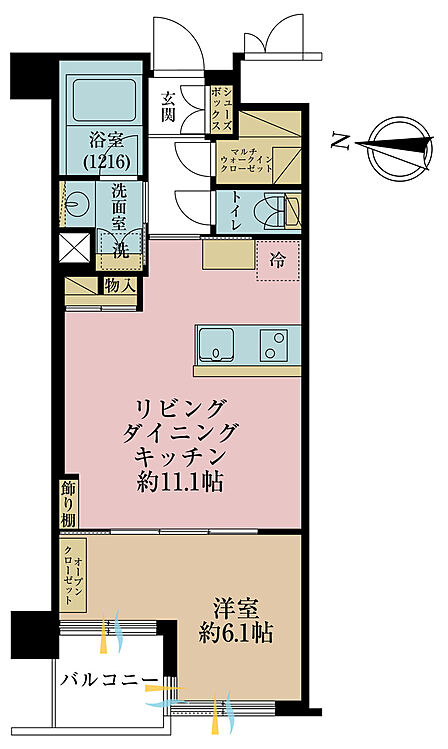 1LDK、専有面積41.49m2、バルコニー面積3.24m2