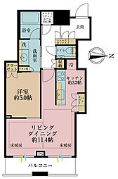 プラウドタワー千代田富士見 1LDKの間取図画像