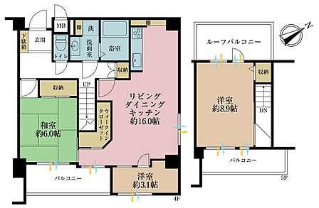 3LDK、専有面積89.76m2、バルコニー面積12.6m2