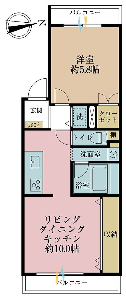 1LDK、専有面積40.16m2、バルコニー面積6.66m2