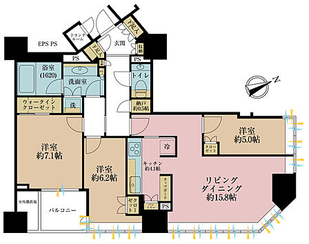 3LDK、専有面積91.21m2、バルコニー面積4.54m2