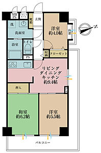 間取り：3LDK、専有面積60.76m2、バルコニー面積16.08m2