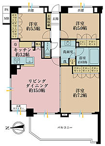 間取り:3LDK、専有面積76.28m2、バルコニー面積11.79m2 間取り:3LDK、専有面積76.28m2、バルコニー面積11.79m2