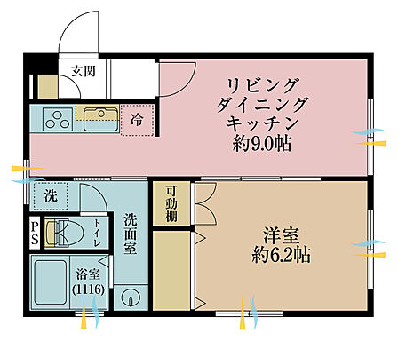 1LDK、専有面積36.96m2
