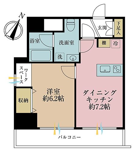 1DK、専有面積31.83m2、バルコニー面積5.6m2