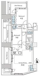 オープンレジデンシア品川中延ステーションフロント 6階2LDKの間取り