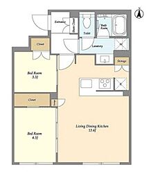 ガーデンレジデンス恵比寿 2階2LDKの間取り