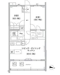 ヒューリックコート雪が谷 3階2LDKの間取り