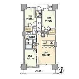 アトラス品川中延 3LDKの間取図画像