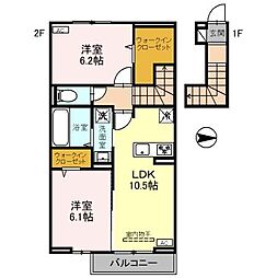 Pastel Villa 2階2LDKの間取り
