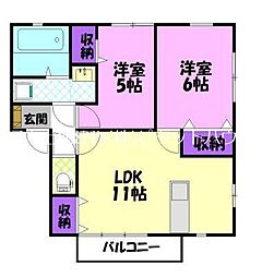 サンハイツ・アーデルB 2LDKの間取図画像