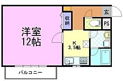 スズラン2 1Kの間取図画像