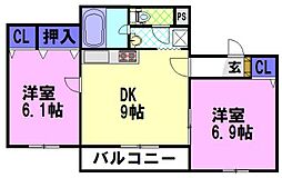 すずらんレジデンス 2DKの間取図画像