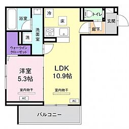 宇都宮市ゆいの杜3丁目アパート 1LDKの間取図画像