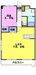 フォレストY&M雀宮A 1LDKの間取図画像