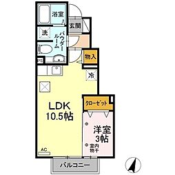 グレイスコート清原台A 1LDKの間取図画像