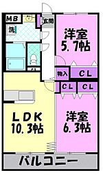 林マンションF 2LDKの間取図画像