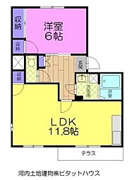 コーポカマイA 1LDKの間取図画像