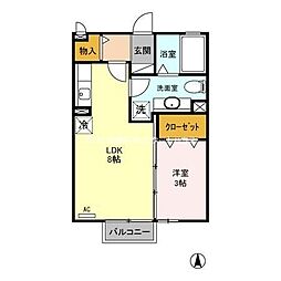レセンテ簗瀬 1DKの間取図画像