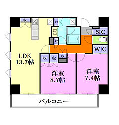 アトラスタワー宇都宮 2LDKの間取図画像