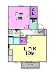 ルミエールB 1LDKの間取図画像