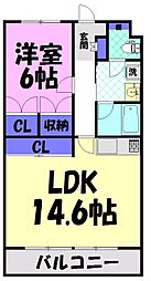 ハイクオリティーアワクラマンション 1LDKの間取図画像
