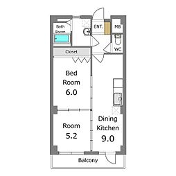 あさひレジデンス 1LDKの間取図画像