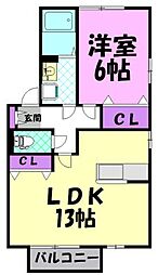 メゾン・ド・フローレンス C 2階1LDKの間取り