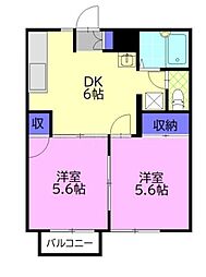 コーポラス真岡B 2DKの間取図画像