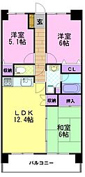 元今泉レジデンス 3LDKの間取図画像
