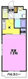 フォレストY&M雀宮B 1Kの間取図画像