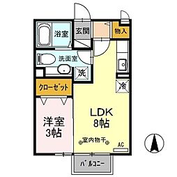 プレジールC 1LDKの間取図画像