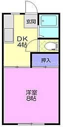 コーネルハウスC 1DKの間取図画像