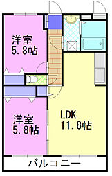 ユーミーセレッソ 2LDKの間取図画像