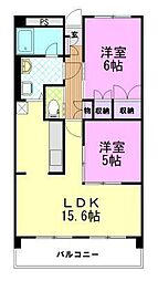 三向ハイツ元今泉 2LDKの間取図画像