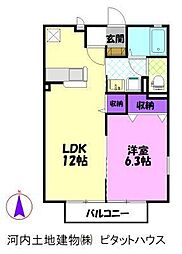 Y(G)トマツリ4パナハイツB 1LDKの間取図画像