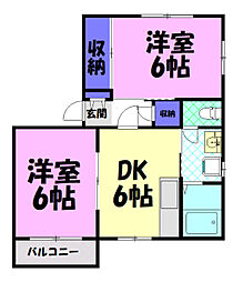 カームハイツA 2DKの間取図画像