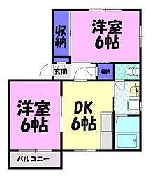 カームハイツA 2DKの間取図画像