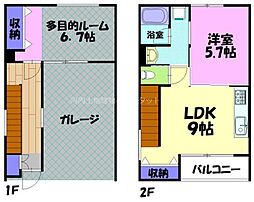 BLUETREE簗瀬B棟 2LDKの間取図画像