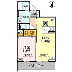 宇都宮市ゆいの杜6丁目アパート 1LDKの間取図画像