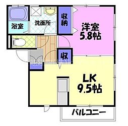 エスポワール若松原 1LKの間取図画像